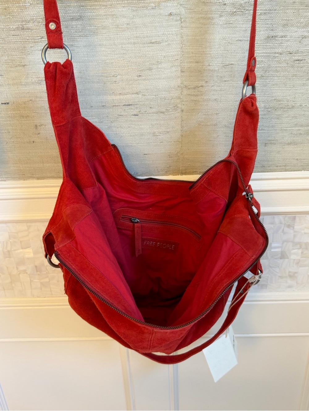 NWT new free people Roma suede tote bag slouchy garnet red hobo purse - Picture 8 of 17